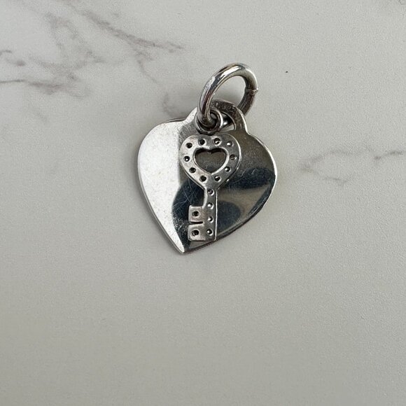 Sterling Silver & Rhinestones Heart and Key Charm or Pendant with 16" Chain - Picture 7 of 7